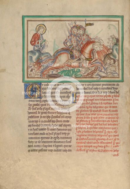 The Horsemen on Fire-Breathing Horses; Dyson Perrins Apocalypse, about 1255-1260. Creator: Unknown.