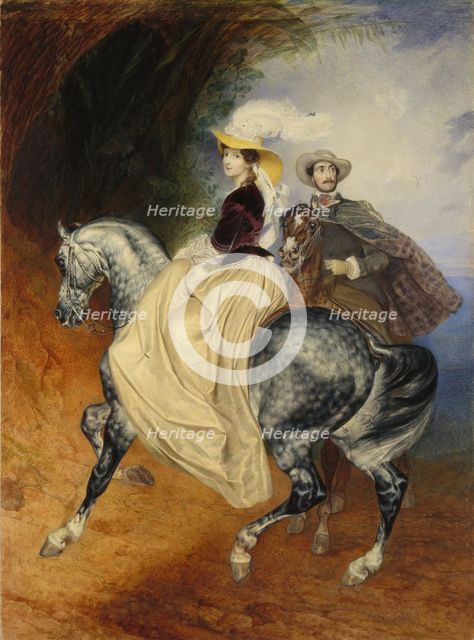 The Horsemen. Portrait of Eugeny and Emily Mussard, 1849. Artist: Briullov, Karl Pavlovich (1799-1852)