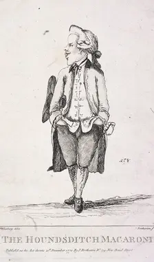 The Houndsditch Macaroni 1772. Artist: James Bretherton
