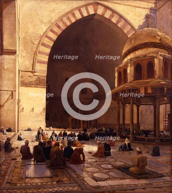 The Hour of Prayer - Interior of the Mosque Sultan Hassan, Cairo, 1888. Creator: Joseph Farquharson.