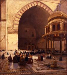 The Hour of Prayer - Interior of the Mosque Sultan Hassan, Cairo, 1888. Creator: Joseph Farquharson