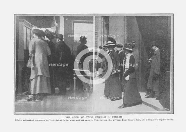'The Hours of Awful Suspense in London', April 20, 1912. Creator: Unknown.