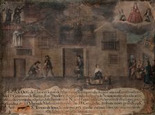 The house of Don Geronimo de Baños being rescued from fire by the Virgin, St Anthony...1700, 1700. Creator: Unknown