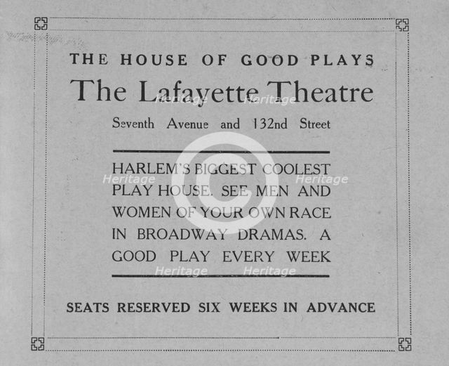 The house of good plays; The Lafayette Theatre; Seventh Avenue and 132nd Street, 1918-1922. Creator: Unknown.