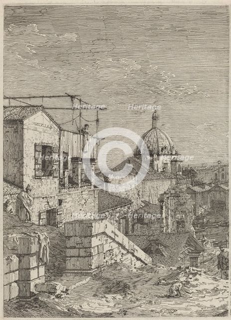 The House with the Inscription [left], 1741. Creator: Canaletto.