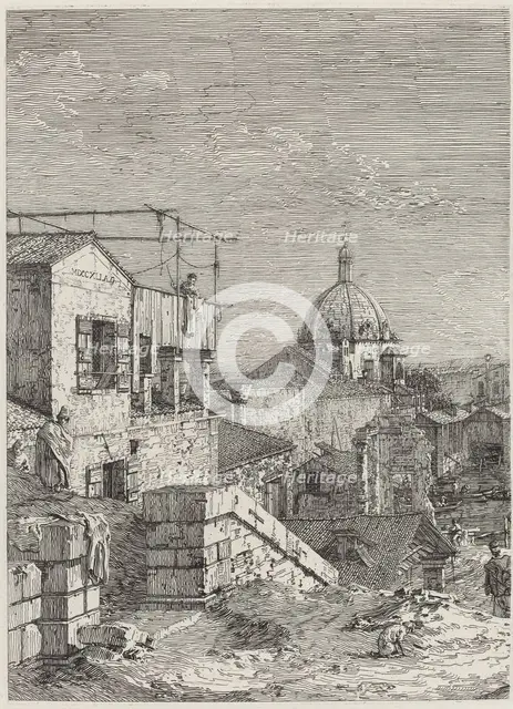 The House with the Inscription [left], 1741. Creator: Canaletto.