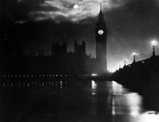 The Houses of Parliament at night, City of Westminster, London. Creator: Unknown