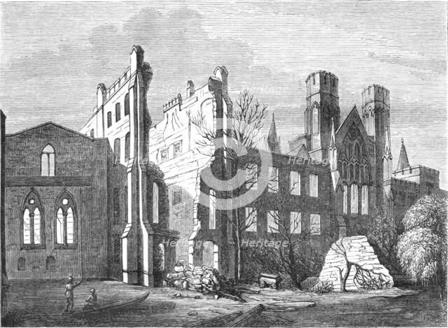 The Houses of Parliament after the fire in 1834, (1897). Artist: Unknown.