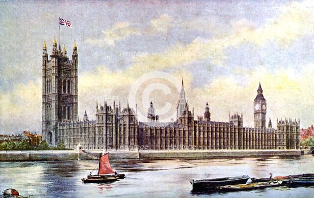 The Houses of Parliament from Lambeth Palace, Westminster, London, c1905. Artist: Unknown