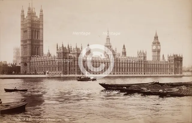 The Houses of Parliament, from the Thames, between 1850 and 1893. Creator: George Washington Wilson.