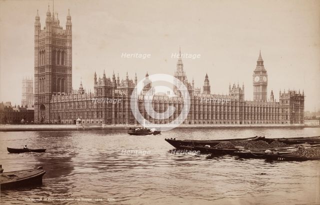 The Houses of Parliament, from the Thames, between 1850 and 1893. Creator: George Washington Wilson.