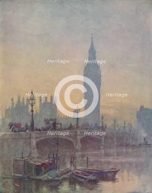 'The Houses of Parliament, London', 1910. Artist: Herbert Menzies Marshall.