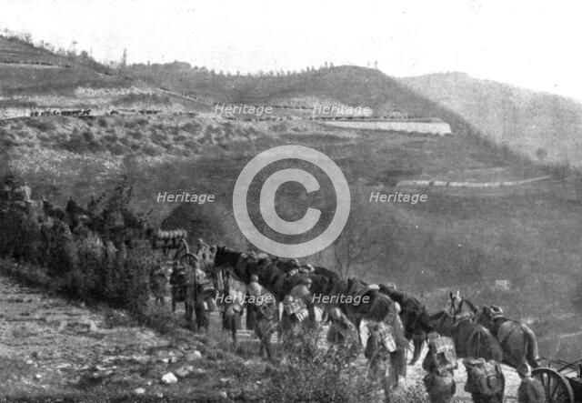The Italians turn things around; French aid: crossing a pass, on a newly constructed.., 1917. Creator: Unknown.