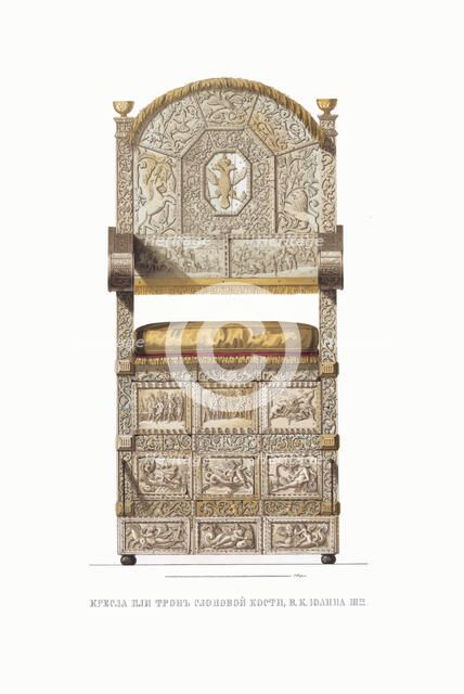 The ivory throne of Tsar Ivan III. From the Antiquities of the Russian State, 1849-1853. Creator: Solntsev, Fyodor Grigoryevich (1801-1892).