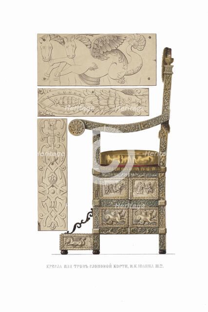 The ivory throne of Tsar Ivan III. From the Antiquities of the Russian State, 1849-1853. Creator: Solntsev, Fyodor Grigoryevich (1801-1892).