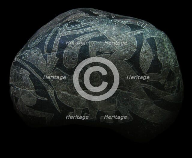 The ica stone. A man killing a dinosaur. Creator: The Ica stones.