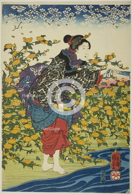 The Ide Jewel River in Yamashiro Province (Yamashiro kuni Ide no Tamagawa), from an..., c. 1847/52. Creator: Utagawa Kuniyoshi.