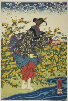 The Ide Jewel River in Yamashiro Province (Yamashiro kuni Ide no Tamagawa), from an..., c. 1847/52. Creator: Utagawa Kuniyoshi