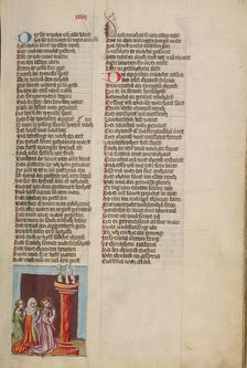 The Idolatry of Ninus; Weltchronik, about 1400-1410. Creator: Unknown