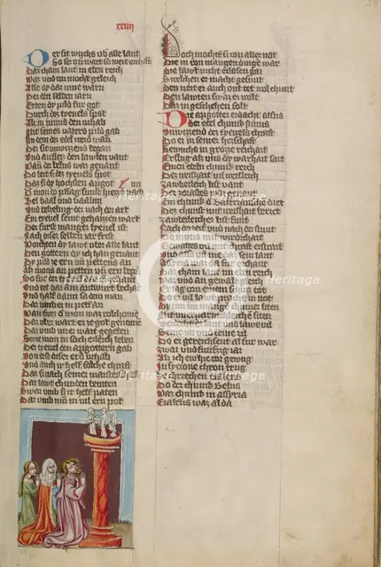 The Idolatry of Ninus; Weltchronik, about 1400-1410. Creator: Unknown.