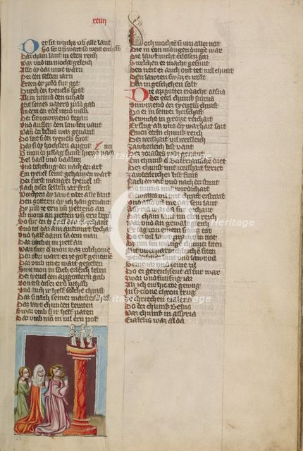 The Idolatry of Ninus; Weltchronik, about 1400-1410. Creator: Unknown.