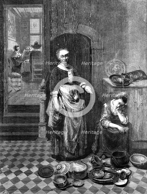 "The Idle Servant" - in the National Gallery - painted by Nicolas Maes, 1857. Creator: Henry Duff Linton.