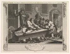 The Idle Prentice at Play in the Church Yard (Industry and Idleness, plate 3), September 30, 1747. Creator: William Hogarth