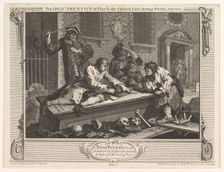 The Idle Prentice at Play in the Church Yard (Industry and Idleness, plate 3), September 30, 1747. Creator: William Hogarth