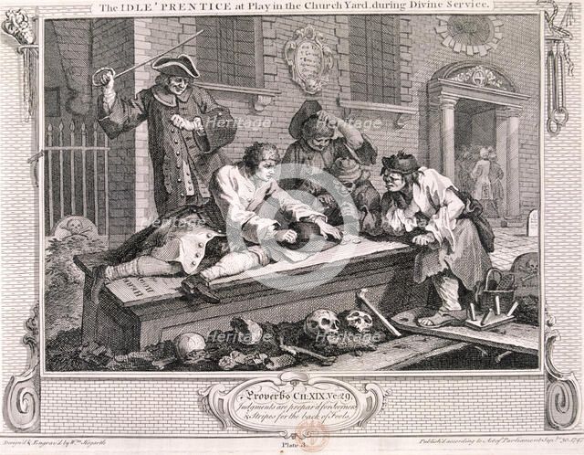 'The idle 'prentice at play in the church yard ...', plate III of Industry and Idleness 1747. Artist: William Hogarth