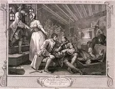 The idle prentice betray'd by his whore ... plate IX of Industry and Idleness, 1747. Artist: William Hogarth