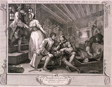 The idle prentice betray'd by his whore ... plate IX of Industry and Idleness, 1747. Artist: William Hogarth