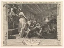 The Idle Prentice Betrayed by his Whore and Taken in a Night Cellar with hi..., September 30, 1747. Creator: William Hogarth