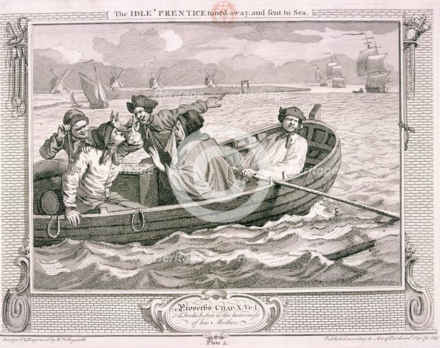 'The idle 'prentice turn'd away and sent to sea', plate V of Industry and Idleness, 1747. Artist: William Hogarth