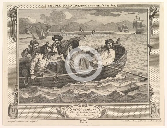 The Idle 'Prentice Turned Away and Sent to Sea (Industry and Idleness, plate..., September 30, 1747. Creator: William Hogarth.