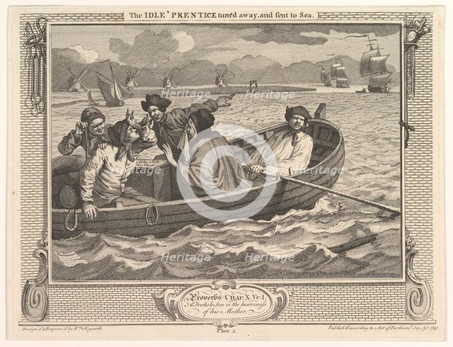 The Idle 'Prentice Turned Away and Sent to Sea (Industry and Idleness, plate..., September 30, 1747. Creator: William Hogarth.