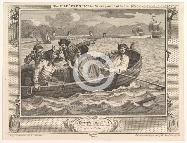 The Idle 'Prentice Turned Away and Sent to Sea (Industry and Idleness, plate..., September 30, 1747. Creator: William Hogarth.