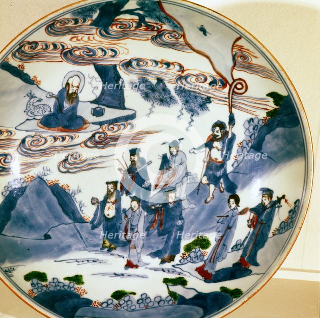 The immortals visit Shou-Lao, god of Longevity, Porcelain dish, 17th century.  Artist: Unknown.