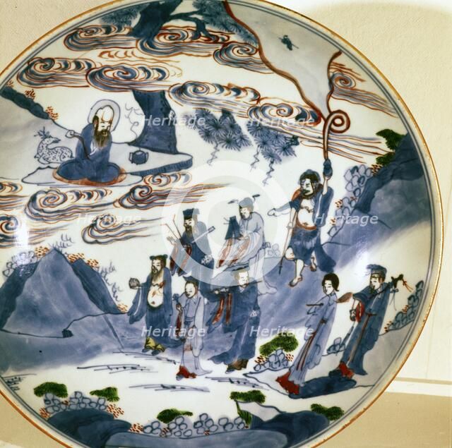 The immortals visit Shou-Lao, god of Longevity, Porcelain dish, 17th century.  Artist: Unknown.