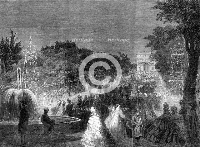 The Imperial Fetes at Paris: view from the Round Point in the Champs Elysees, 1861. Creator: Unknown.