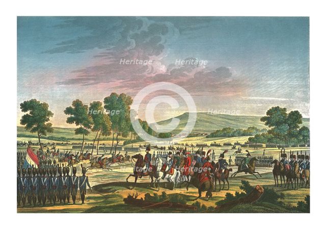 The Imperial Guard Manoeuvring in the Presence of the Two Emperors at Tilsit, 28 June 1807, (c1850). Artist: Edme Bovinet.