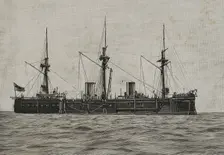 The Imperial German Navy battleship, Kaiser class, SMS Deutschland, (1875-1904), China, 1898. Creator: Benigno Matute Parga