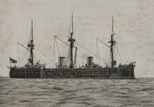 The Imperial German Navy battleship, Kaiser class, SMS Deutschland, (1875-1904), China, 1898. Creator: Benigno Matute Parga