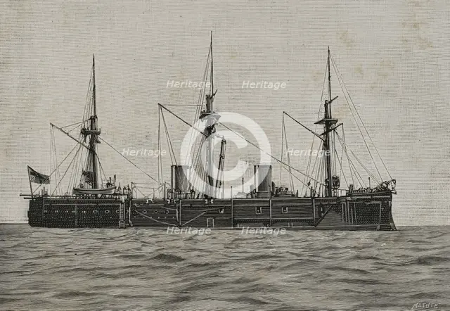 The Imperial German Navy battleship, Kaiser class, SMS Deutschland, (1875-1904), China, 1898.  Creator: Benigno Matute Parga.