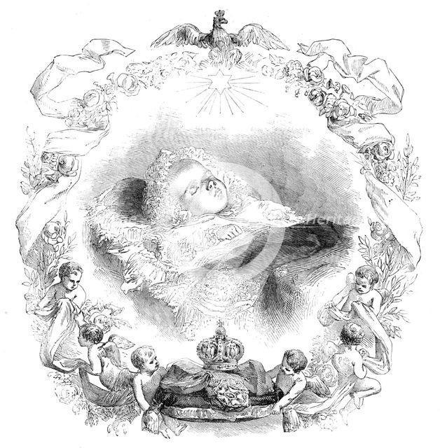 The Imperial Prince in his Cradle - from a photograph, 1856.  Creator: Unknown.
