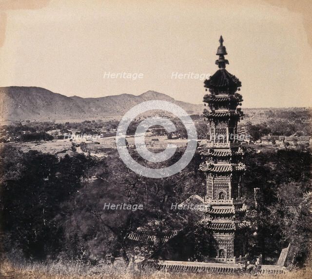 The Imperial Summer Palace (Yuan ming yuan), Beijing, China: the pagoda. Creator: Felice Beato.