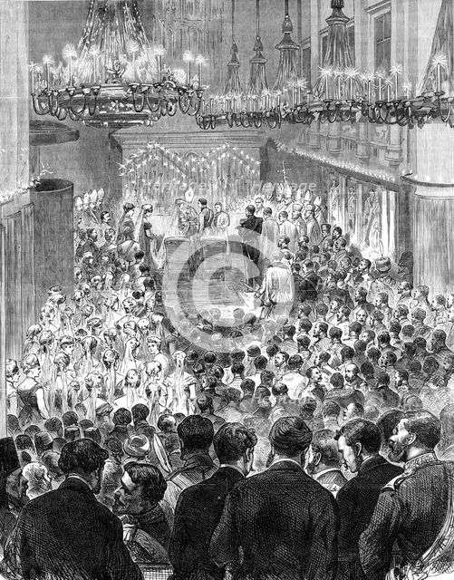 The Imperial Wedding at Vienna: the marriage ceremony in the Palace Church of the Augustines, 1881. Creator: Unknown.