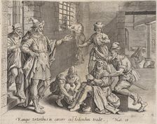 The Imprisoned Servant, from The Parable of the Unmerciful Servant, bound in Thesaurus Sac..., 1585. Creator: Anon