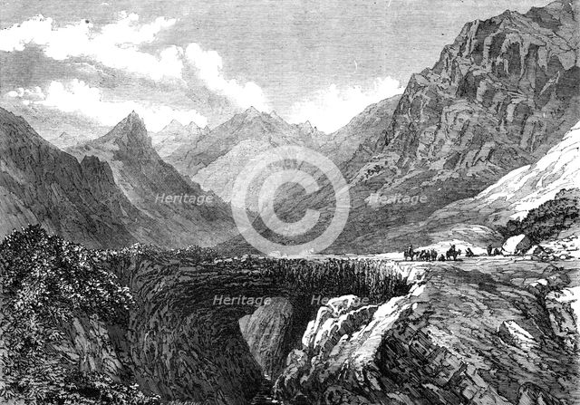 The Inca's Bridge (natural formation), Pass of Uspallata, South America, 1868. Creator: Mason Jackson.
