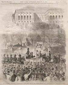 The Inaugural Procession at Washington Passing the Gate of the Capital Grounds, 1861. Creator: Winslow Homer (American, 1836-1910)