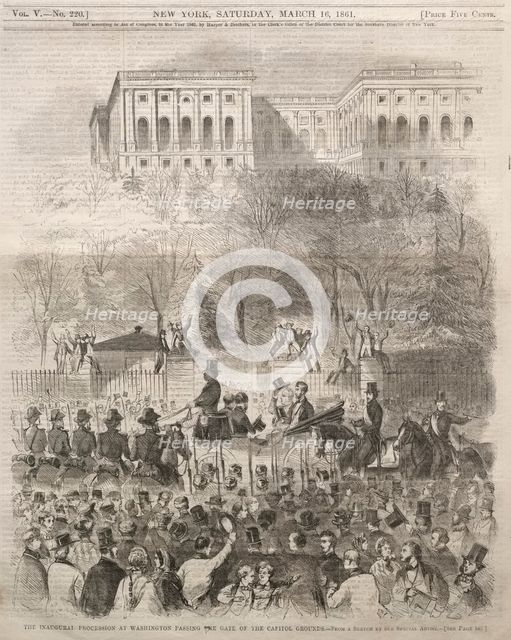 The Inaugural Procession at Washington Passing the Gate of the Capital Grounds, 1861. Creator: Winslow Homer (American, 1836-1910).